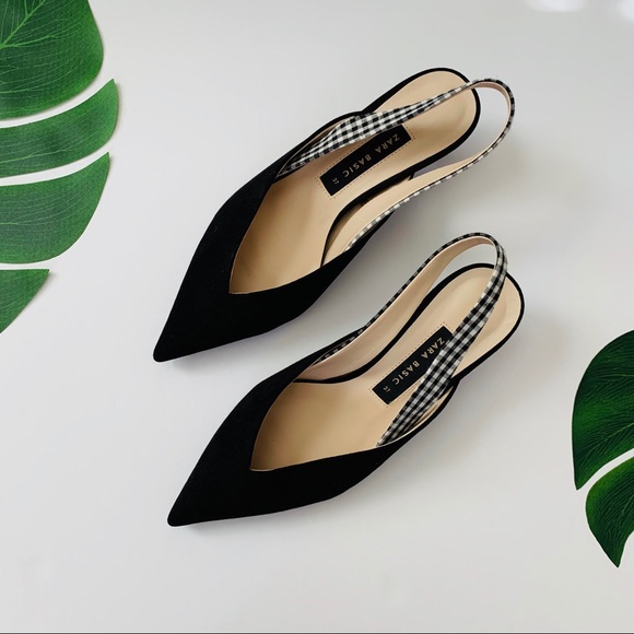 Zara Shoes - (NWOT) Zara Black Kitten-heel Sling Back Shoes